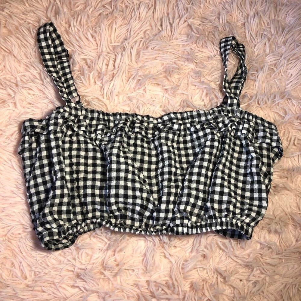 Very Cropped Black & White Flannel Tank Top